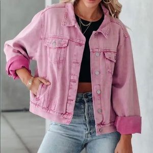 Vici Pink Pocketed Washed Denim Jean Jacket